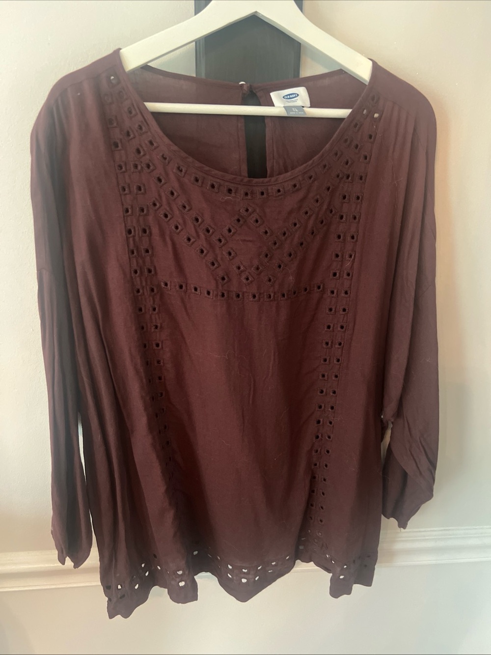 Old Navy Maroon Eyelet Peasant Top